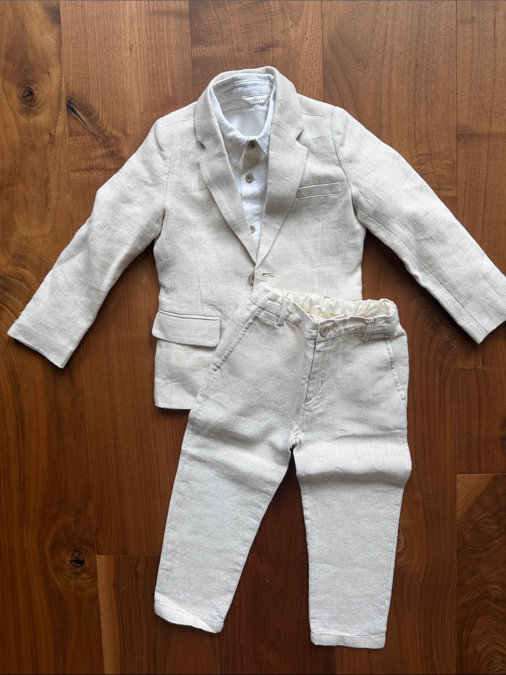 NORALEE by Rylee + Cru / Boys Linen Suit Pants, Blazer & Button Up Shirt / Cream